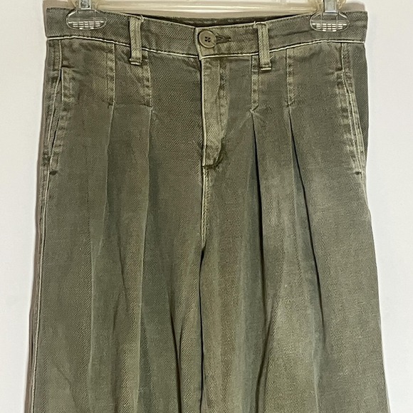 Tractr Pants Girls 12 Olive Green Pleated Wide Leg Cotton Twill Chino Modern L - Picture 2 of 16